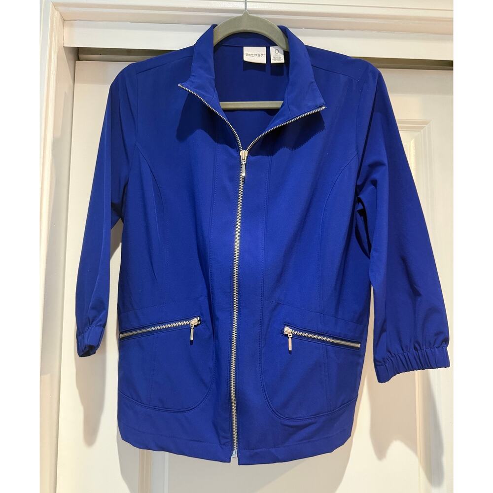 Chico's Zenergy Blue Neema Zip Up Jacket 3/4 Sleeve Size 0 | EUC